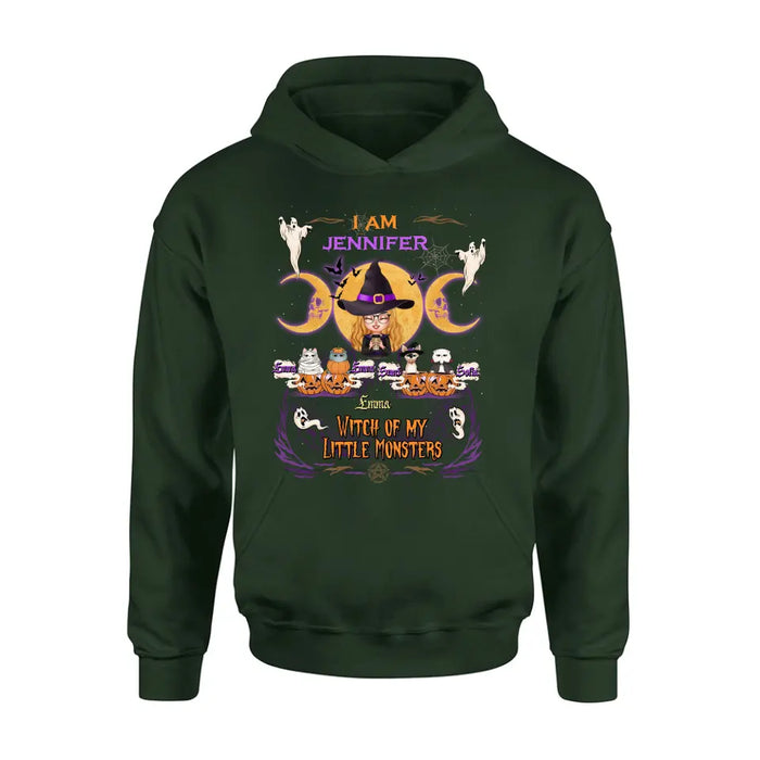 Personalized Grandma & Pet Witch Shirt/Hoodie - Halloween Gift For Grandma/Pet Lovers - Up to 4 Pets - I Am Witch Of My Little Monsters