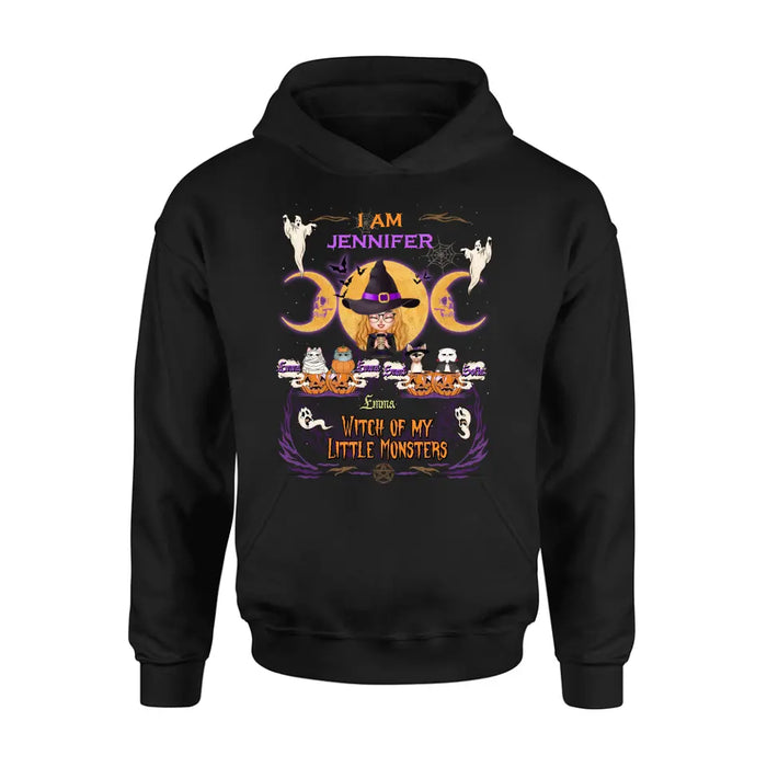 Personalized Grandma & Pet Witch Shirt/Hoodie - Halloween Gift For Grandma/Pet Lovers - Up to 4 Pets - I Am Witch Of My Little Monsters