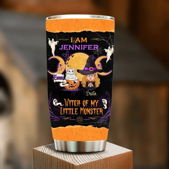 Personalized Grandma & Pet Witch Tumbler - Halloween Gift For Grandma/Pet Lovers - Up to 4 Pets - I Am Witch Of My Little Monsters