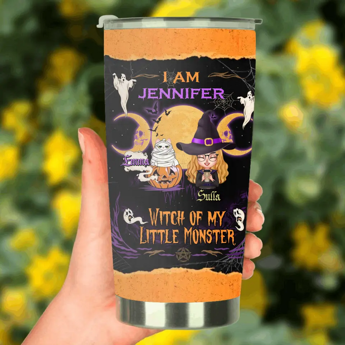 Personalized Grandma & Pet Witch Tumbler - Halloween Gift For Grandma/Pet Lovers - Up to 4 Pets - I Am Witch Of My Little Monsters