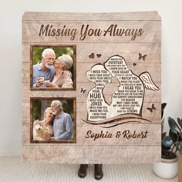 Personalized Memorial Husband Fleece Throw Blanket & Quilt - Upload Photos - Memorial Gift Idea For Loss Husband - Missing You Always