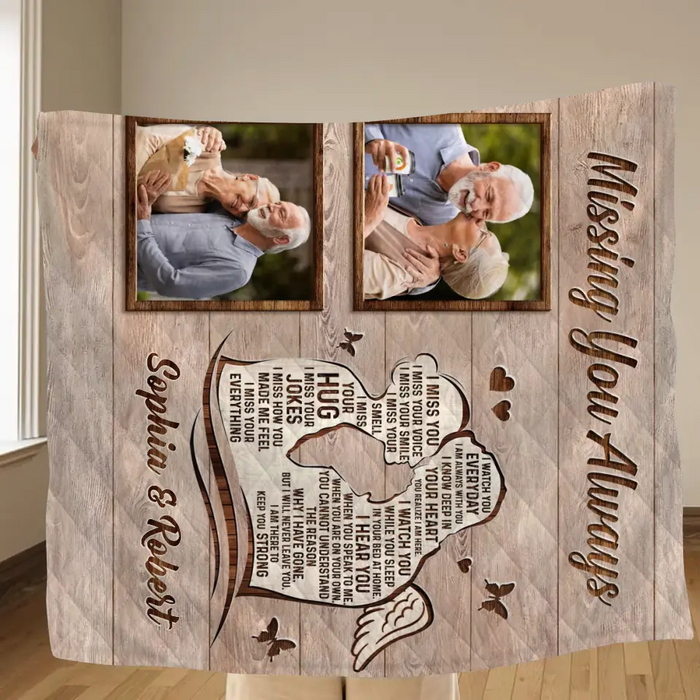 Personalized Memorial Husband Fleece Throw Blanket & Quilt - Upload Photos - Memorial Gift Idea For Loss Husband - Missing You Always