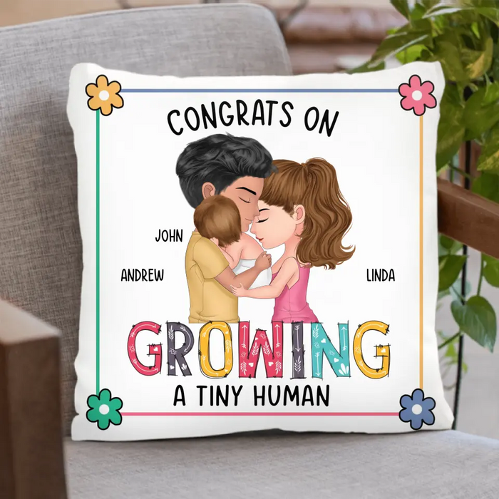 Personalized Family Pillow Cover/Fleece Throw Blanket/Quilt Blanket - Gift Idea For Parents & Baby - Congrats On Growing A Tiny Human