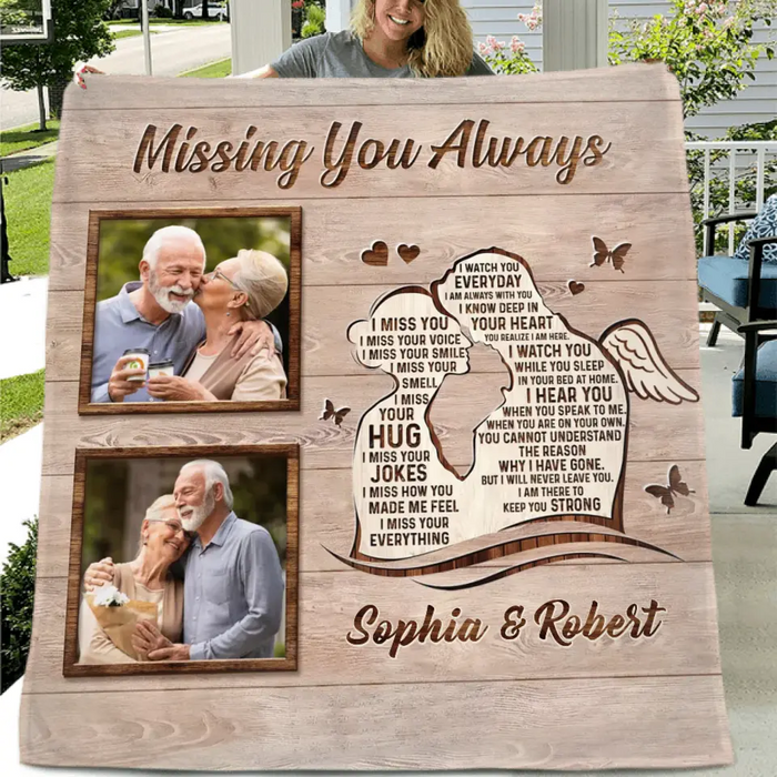 Personalized Memorial Husband Fleece Throw Blanket & Quilt - Upload Photos - Memorial Gift Idea For Loss Husband - Missing You Always