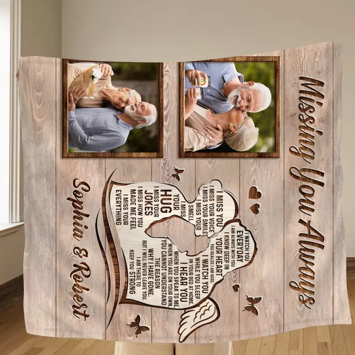 Personalized Memorial Husband Fleece Throw Blanket & Quilt - Upload Photos - Memorial Gift Idea For Loss Husband - Missing You Always