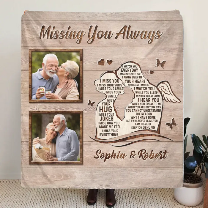 Personalized Memorial Husband Fleece Throw Blanket & Quilt - Upload Photos - Memorial Gift Idea For Loss Husband - Missing You Always