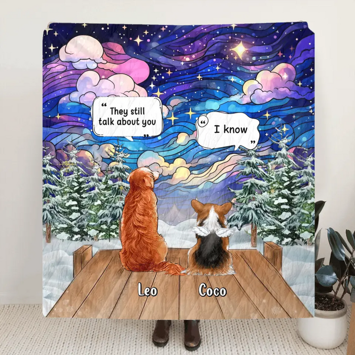 Personalized Dog Memorial Quilt/Fleece Throw Blanket - Up to 4 Pets - Memorial Gift Idea For Dog/Cat/Rabbit Lovers - They Still Talk About You