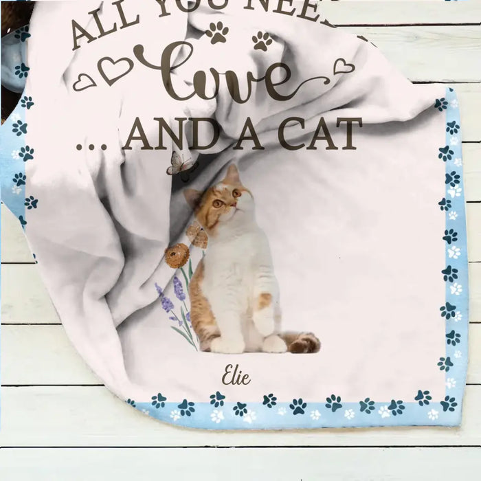 Personalized Cat Photo Fleece Throw Blanket & Quilt - Gift Idea For Cat Lover - All You Need Is Love And Cats