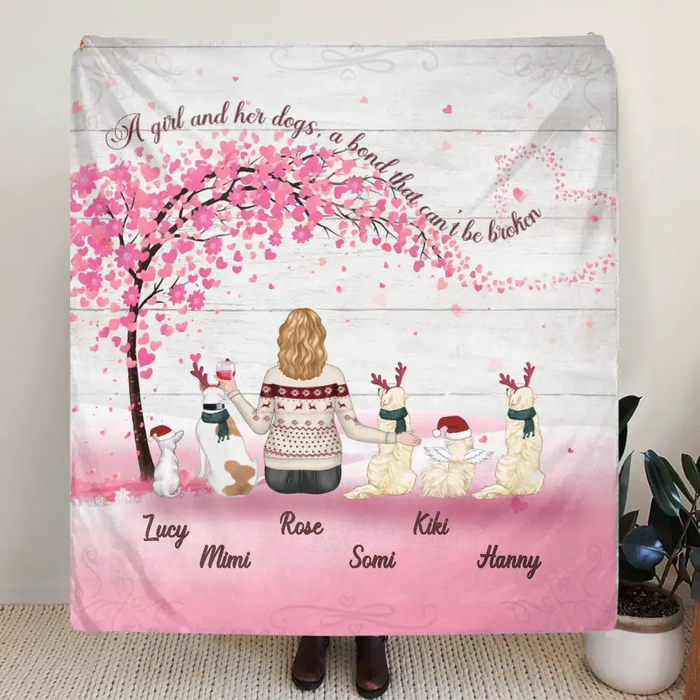 Personalized Dog Mom/Dad Fleece Throw Blanket & Quilt - Up To 5 Dogs - Gift Idea For Dog Lovers - A Girl And Her Dogs, A Bond That Can't Be Broken