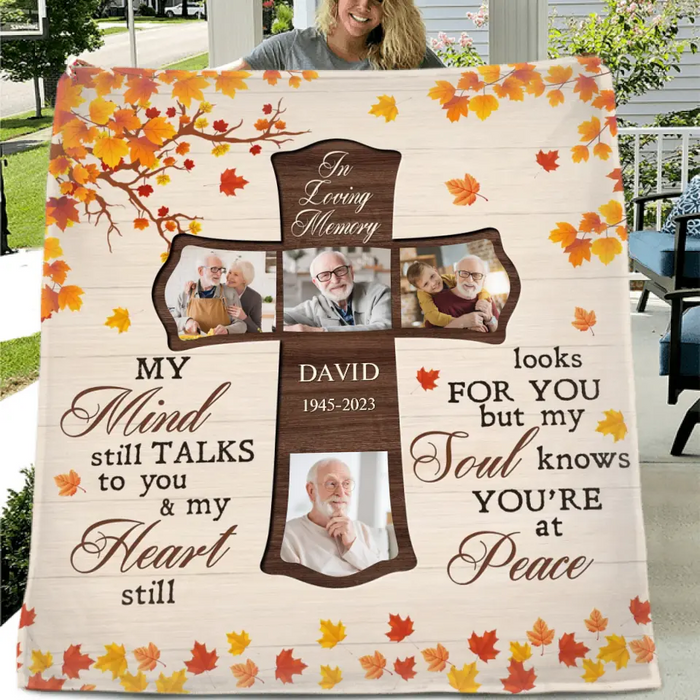 Personalized Memorial Pillow Cover - Upload Photos - Memorial Gift Idea For Family Member - My Mind Still Talks To You