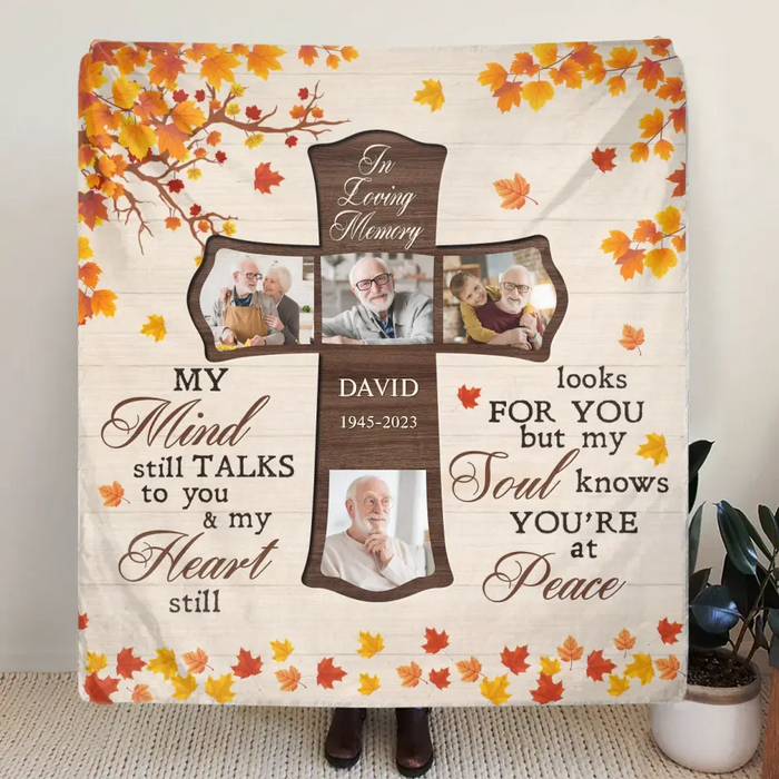 Personalized Memorial Pillow Cover - Upload Photos - Memorial Gift Idea For Family Member - My Mind Still Talks To You