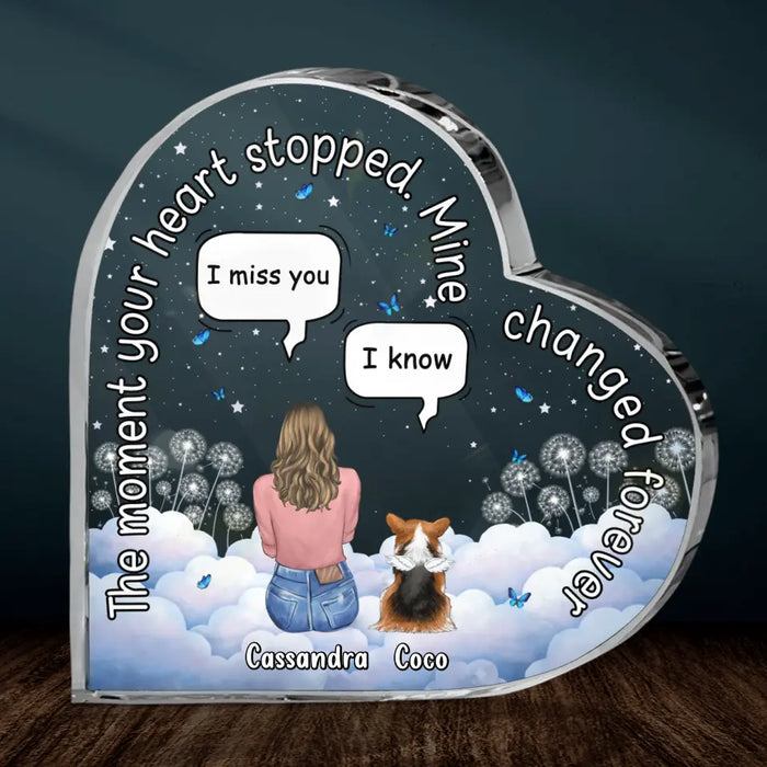Personalized Memorial Pet Crystal Heart - Adult/Couple/Family With Up to 4 Pets - Gift Idea For Couple/Dog/Cat Lover - The Moment Your Heart Stopped