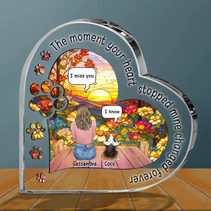 Personalized Memorial Pet Crystal Heart - Up to 4 Pets - Memorial Gift Idea For Dog/Cat/Rabbits Owners - The Moment Your Heart Stopped Mine Changed Forever
