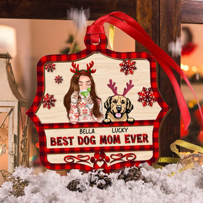Personalized Dog Mom Wooden Ornament - Up to 4 Dogs - Christmas Gift Idea for Dog Lovers - Best Dog Mom Ever