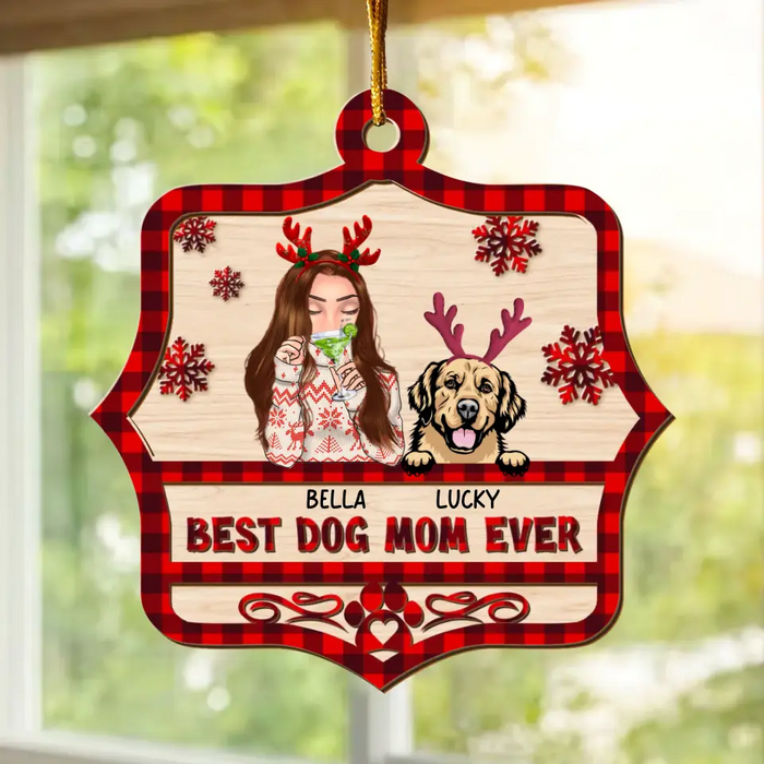 Personalized Dog Mom Wooden Ornament - Up to 4 Dogs - Christmas Gift Idea for Dog Lovers - Best Dog Mom Ever