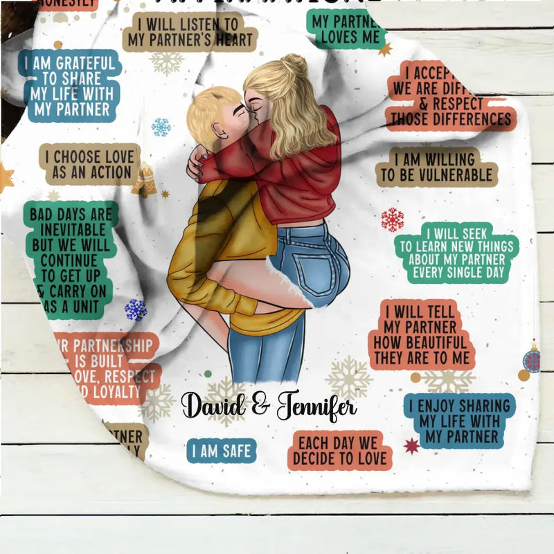 Personalized Couple Pillow Cover/Fleece Throw Blanket/Quilt - Christmas Gift Idea for Couple/Him/Her - Couple Affirmations