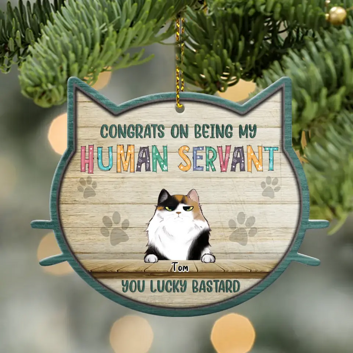 Personalized Cat Acrylic Ornament - Up to 6 Cats - Christmas Gift Idea For Cat Lover - Congrats On Being My Human Servant