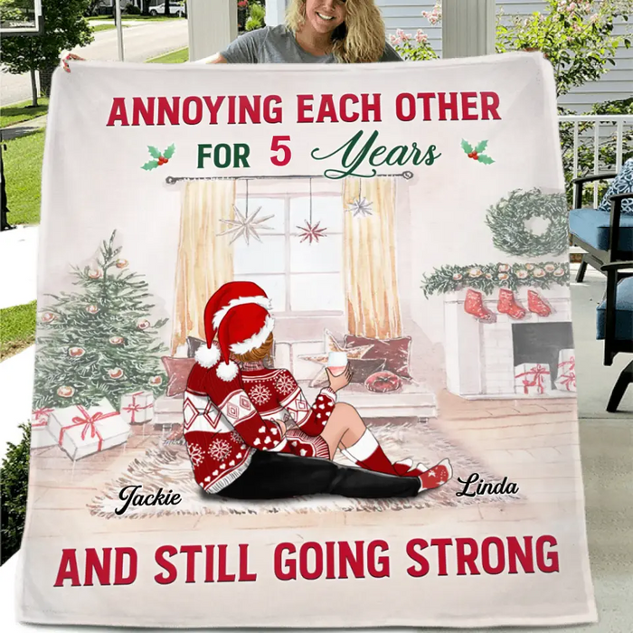 Personalized Christmas Couple Fleece Throw Blanket/Quilt/Pillow Cover - Christmas Gift Idea - Annoying Each Other For 5 Years And Still Going Strong