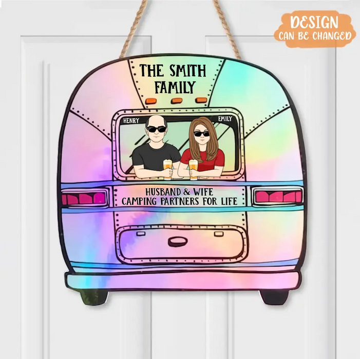Personalized Airstream Camping Family Wooden Sign - Gift Idea For Couple/Camping Lovers - Husband & Wife Camping Partners For Life