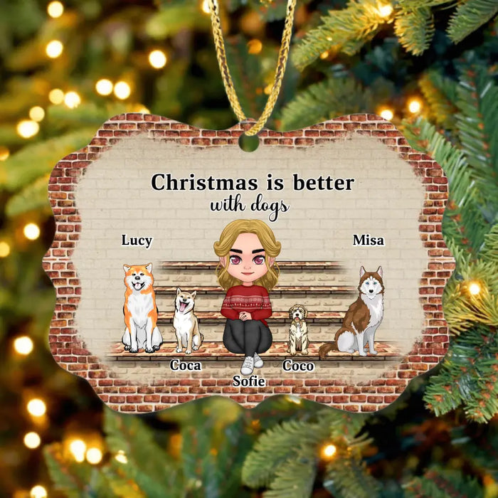 Personalized Christmas Dog Mom Rectangle Ornament - Gift Idea For Dogs Lovers - Up to 4 Dogs - Christmas Is Better With Dogs