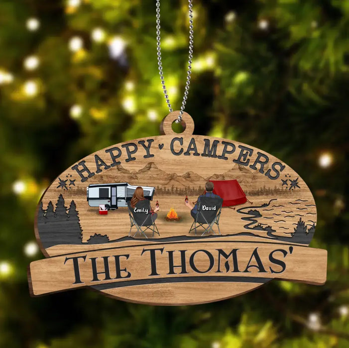 Personalized Camping Couple Wooden Sign - Gift Idea For Camping Lover/Couple - Couple/Parents With Up to 2 Kids And 2 Pets - Happy Campers