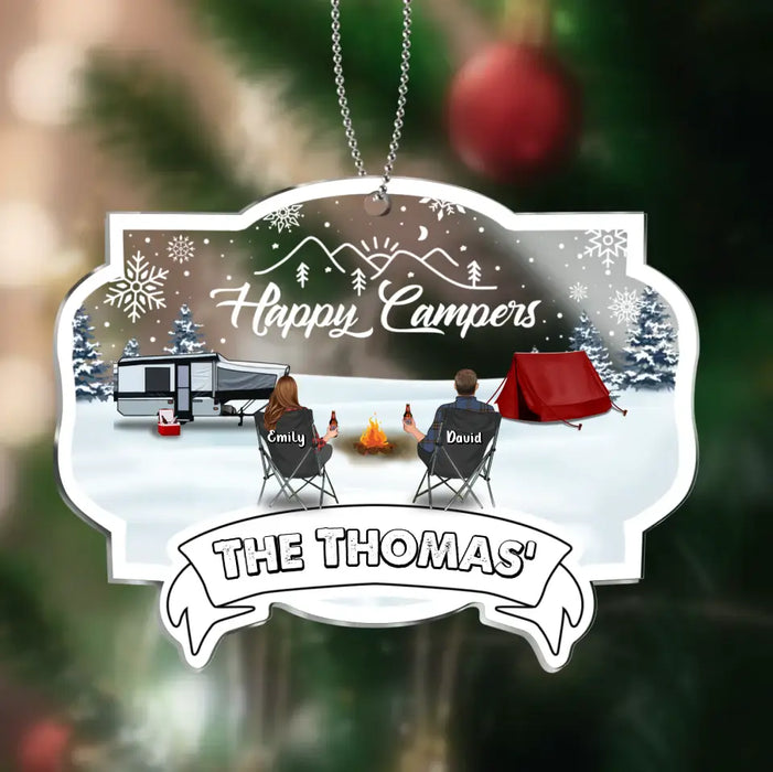 Personalized Camping Acrylic Ornament - Couple/Parents With Up to 2 Kids And 3 Pets - Christmas Gift Idea For Camping Lovers - Happy Campers