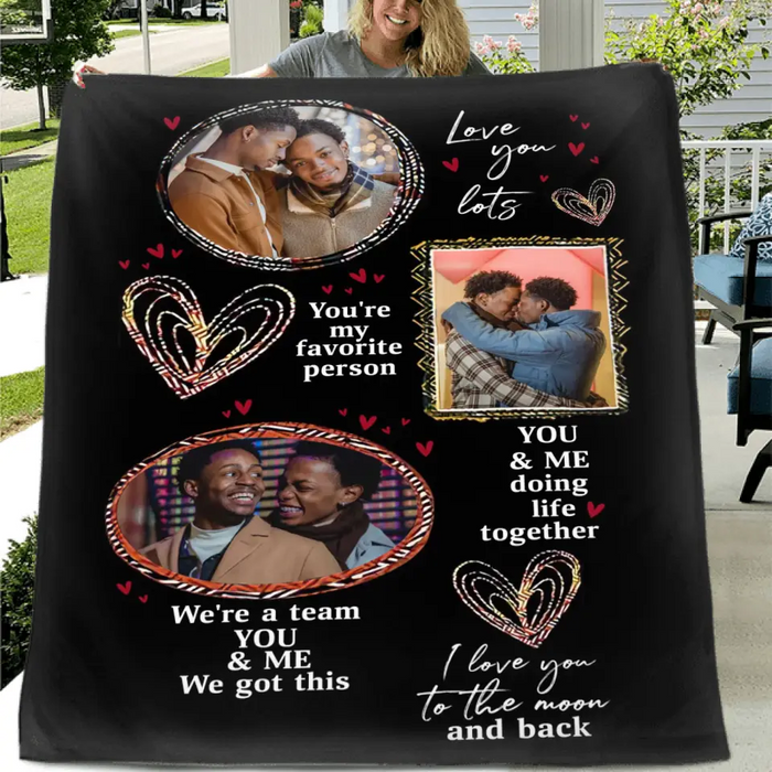 Personalized Couple Fleece Throw Blanket & Quilt - Upload Photo - Christmas Gift Idea For Couple/Him & Her - I Love You To The Moon And Back