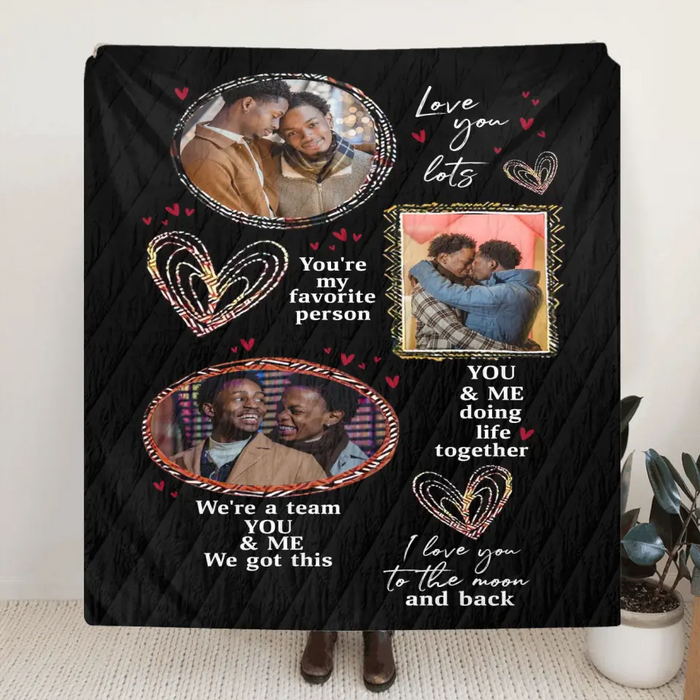 Personalized Couple Fleece Throw Blanket & Quilt - Upload Photo - Christmas Gift Idea For Couple/Him & Her - I Love You To The Moon And Back
