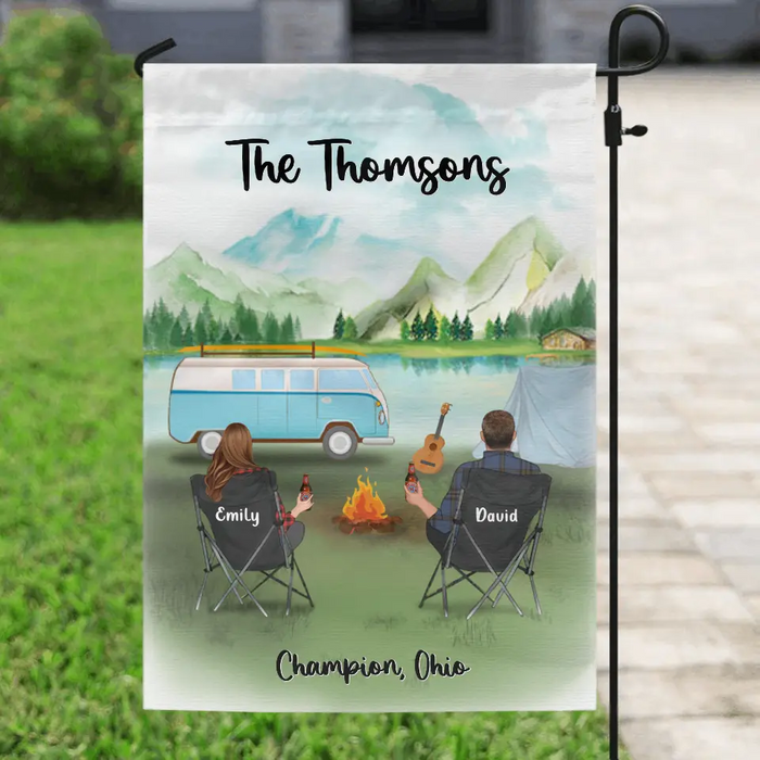Personalized Camping Flag Gift Idea For The Whole Family - Couple/Parents With Kids & Pets - Father's day gift from wife to husband - Family Name