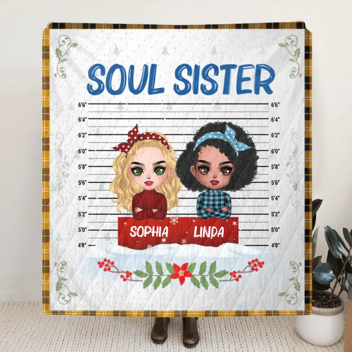 Custom Personalized Besties Quilt/Fleece Throw Blanket - Christmas Gift Idea For Friends - Soul Sister