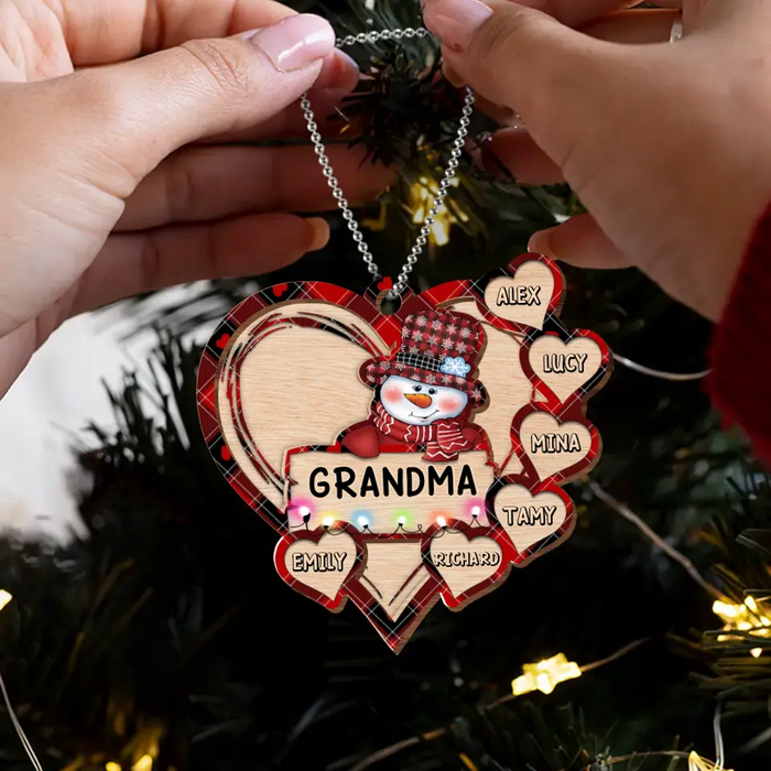 Personalized Grandma Snowman Wooden Ornament - Up to 10 Kids - Christmas Gift To Grandma/ Nana/ Grandkid