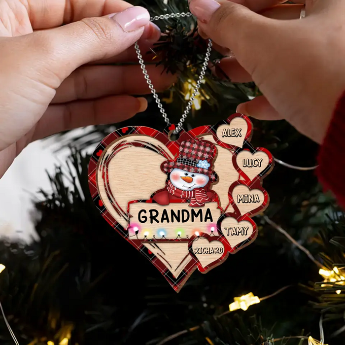 Personalized Grandma Snowman Wooden Ornament - Up to 10 Kids - Christmas Gift To Grandma/ Nana/ Grandkid