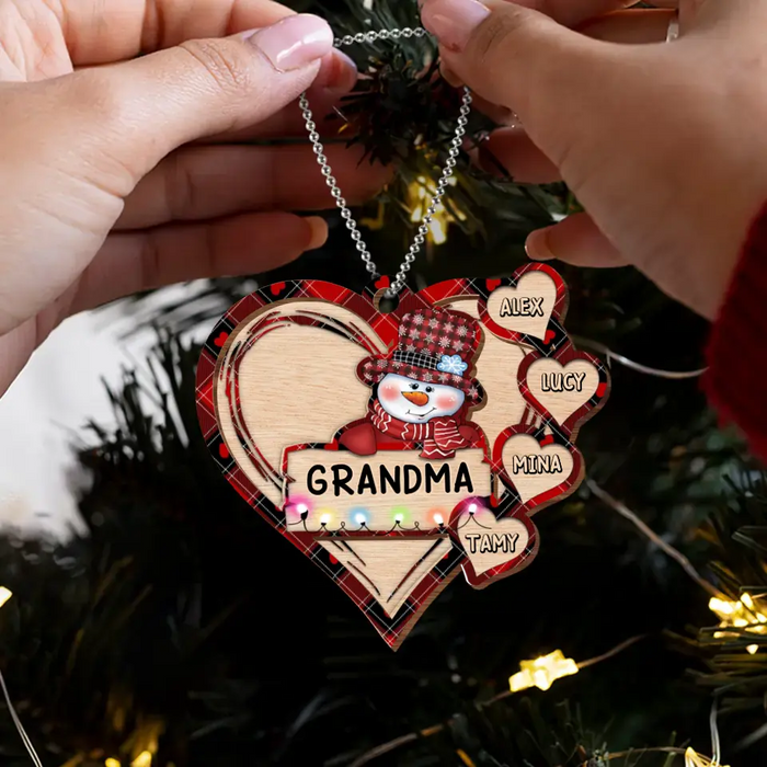 Personalized Grandma Snowman Wooden Ornament - Up to 10 Kids - Christmas Gift To Grandma/ Nana/ Grandkid