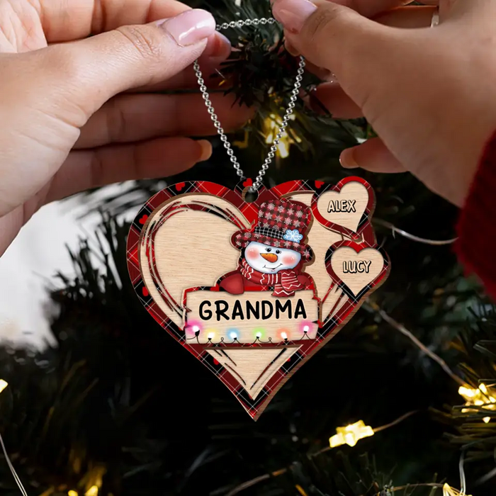 Personalized Grandma Snowman Wooden Ornament - Up to 10 Kids - Christmas Gift To Grandma/ Nana/ Grandkid