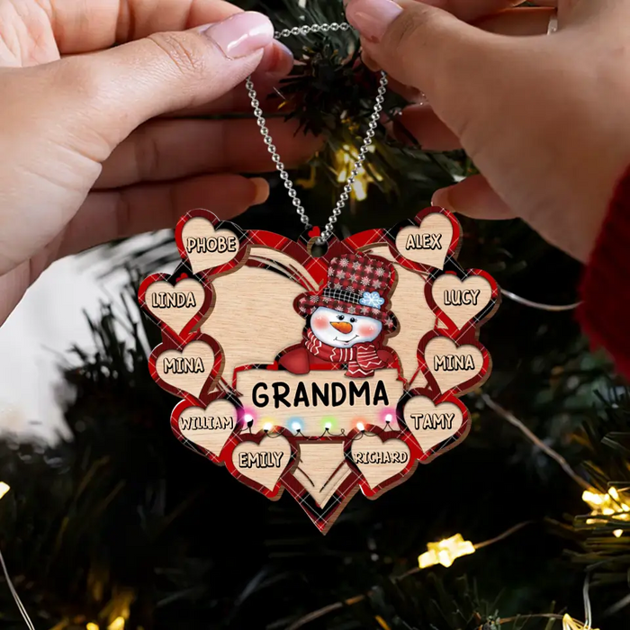 Personalized Grandma Snowman Wooden Ornament - Up to 10 Kids - Christmas Gift To Grandma/ Nana/ Grandkid