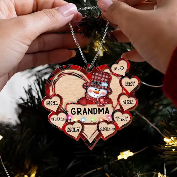 Personalized Grandma Snowman Wooden Ornament - Up to 10 Kids - Christmas Gift To Grandma/ Nana/ Grandkid