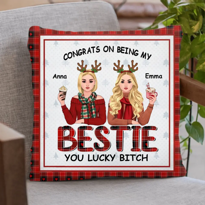 Personalized Besties Pillow Cover/Fleece Throw Blanket/Quilt - Christmas Gift Idea For Friends/Besties - Congrats On Being My Bestie