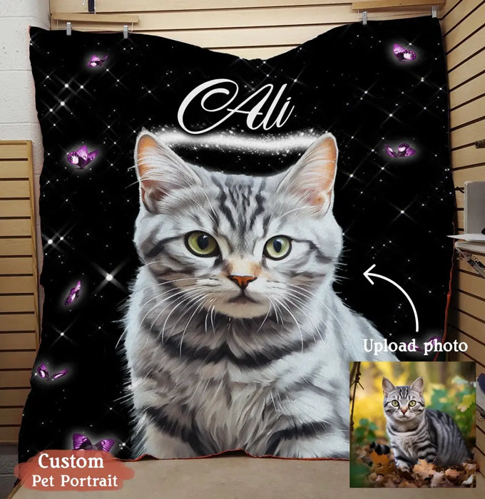Personalized Memorial Pet Photo Fleece Throw Blanket - Custom Pet Portrait - Memorial Gift Idea For Dog/Cat Lover