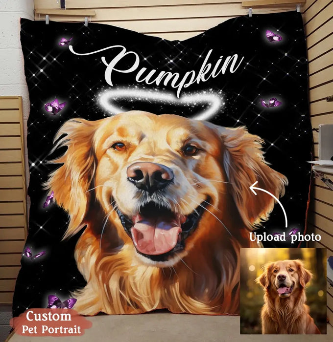 Personalized Memorial Pet Photo Fleece Throw Blanket - Custom Pet Portrait - Memorial Gift Idea For Dog/Cat Lover