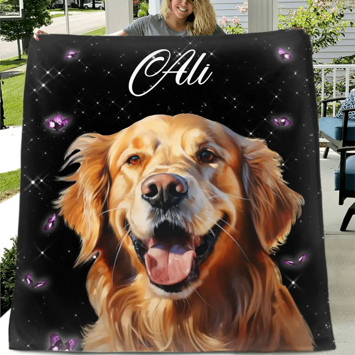 Personalized Pet Photo Fleece Throw Blanket - Custom Pet Portrait - Gift Idea For Dog/Cat Lover