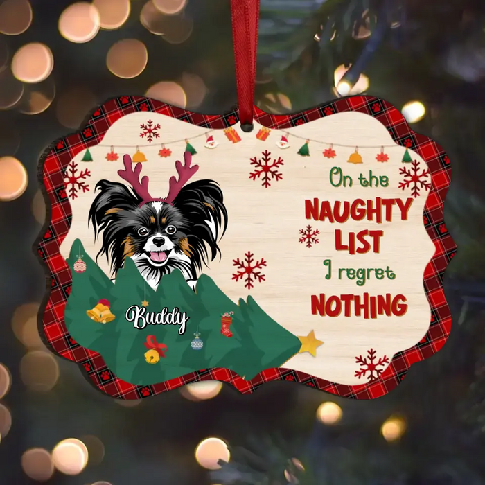 Personalized Christmas Pet Wooden Ornament - Up to 3 Cats/Dogs - Christmas Gift for Dog/Cat Owners - On The Naughty List I Regret Nothing