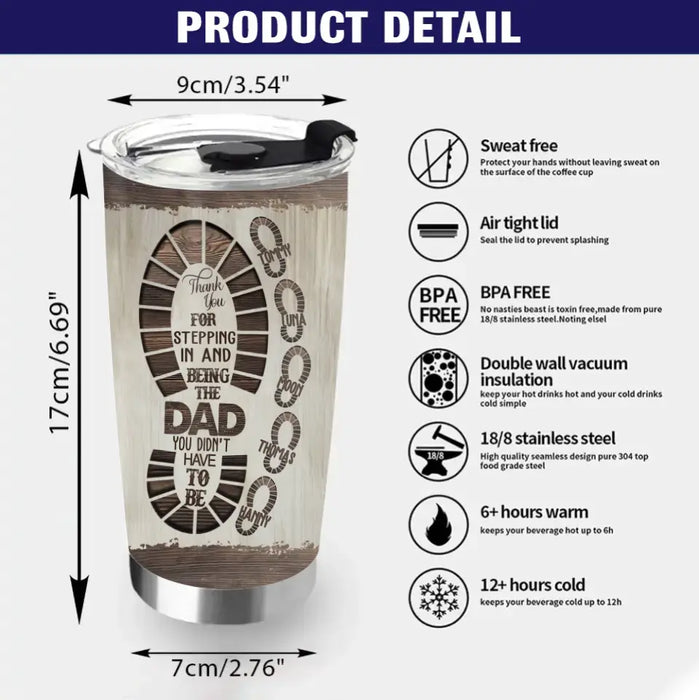 Personalized Dad Tumbler - Gift Idea For Dad - Up to 5 Children - Thank You For Stepping In And Being The Dad