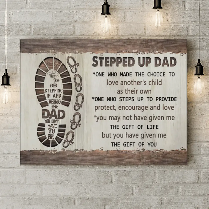 Personalized Dad Canvas - Gift Idea For Dad - Up to 5 Children - Thank You For Stepping In And Being The Dad