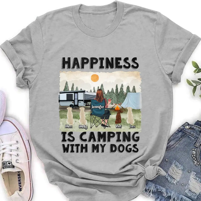 Personalized Camping Shirt/Hoodie - Gift Idea For Girl & Dogs - Up to 4 Dogs - Happiness Is Camping With My Dogs