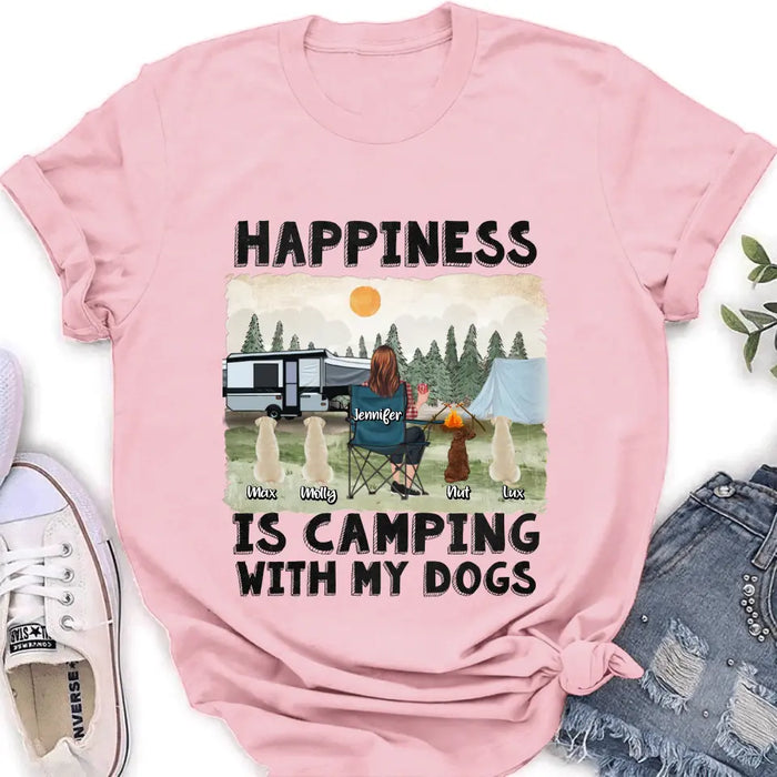 Personalized Camping Shirt/Hoodie - Gift Idea For Girl & Dogs - Up to 4 Dogs - Happiness Is Camping With My Dogs