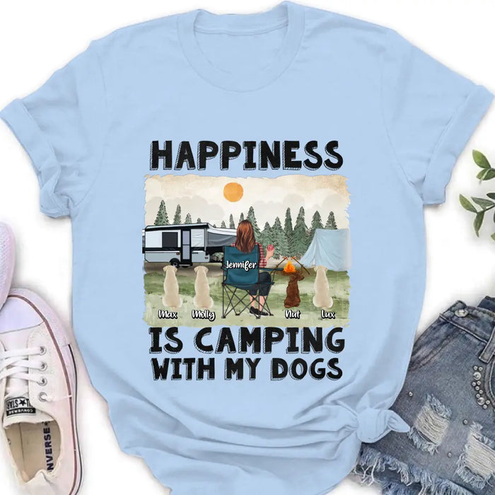 Personalized Camping Shirt/Hoodie - Gift Idea For Girl & Dogs - Up to 4 Dogs - Happiness Is Camping With My Dogs