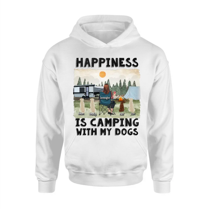 Personalized Camping Shirt/Hoodie - Gift Idea For Girl & Dogs - Up to 4 Dogs - Happiness Is Camping With My Dogs