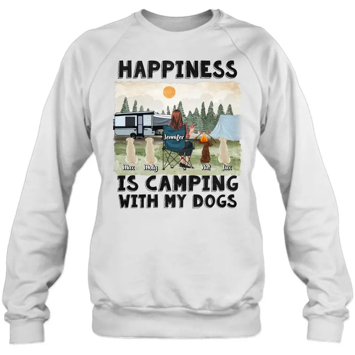 Personalized Camping Shirt/Hoodie - Gift Idea For Girl & Dogs - Up to 4 Dogs - Happiness Is Camping With My Dogs