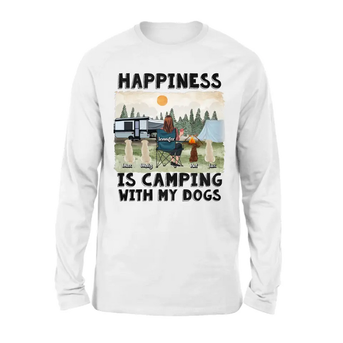 Personalized Camping Shirt/Hoodie - Gift Idea For Girl & Dogs - Up to 4 Dogs - Happiness Is Camping With My Dogs