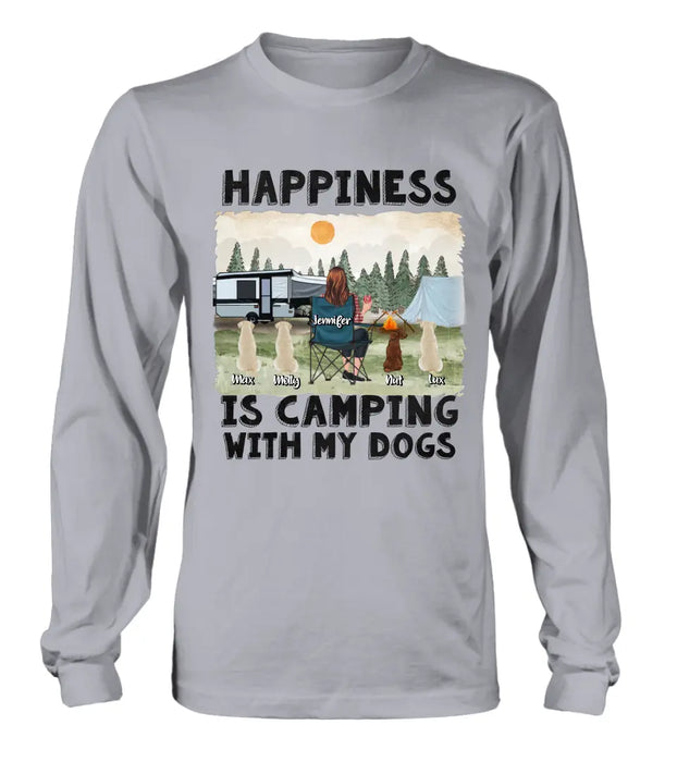 Personalized Camping Shirt/Hoodie - Gift Idea For Girl & Dogs - Up to 4 Dogs - Happiness Is Camping With My Dogs